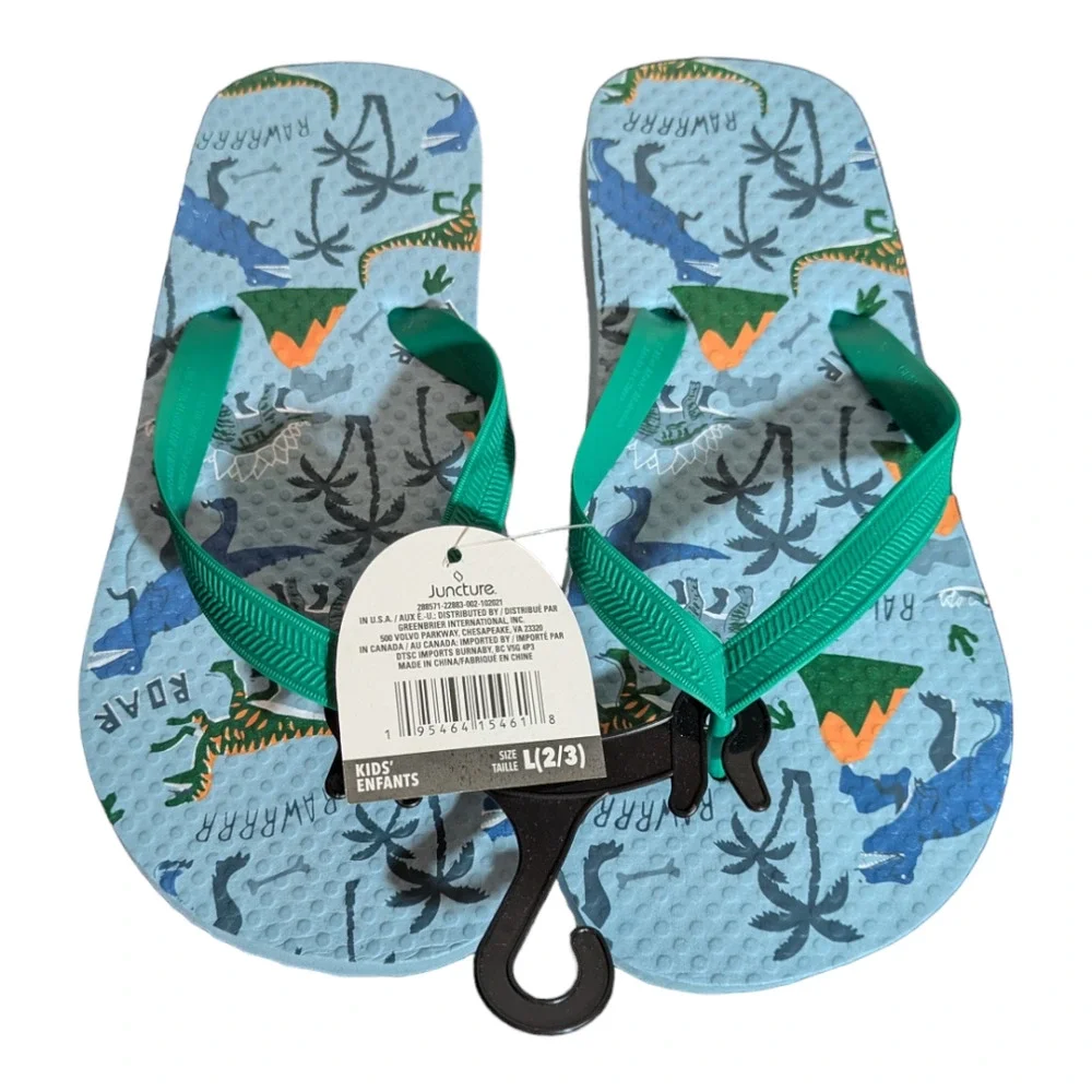 Kids Sandals - Size L 2/3 - Dinosaurs And Volcano's - Flip Flops - Casual Wear